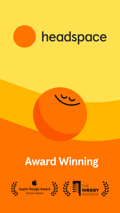 Headspace official App Store screenshot showing its orange brand and meditation experience